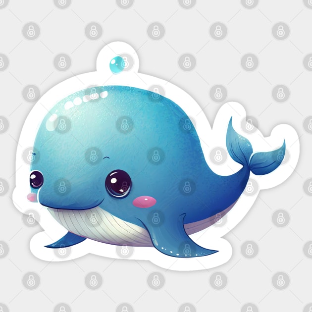 Cute Whale - Blue Sticker by Bondoboxy